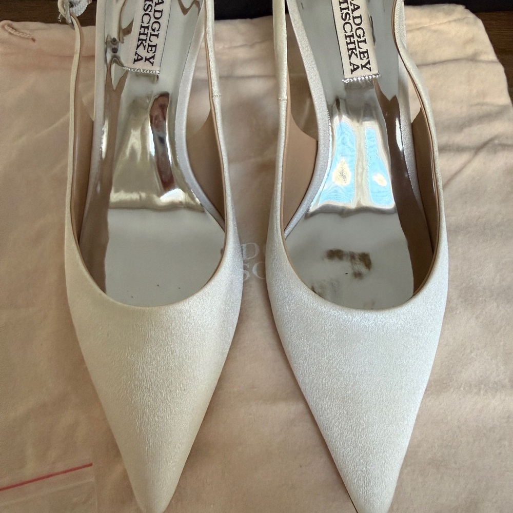 Badgley Mischka Beatrix Pointed-Toe Slingback Heels with Pearl-Beaded Heel - Picture 6 of 6